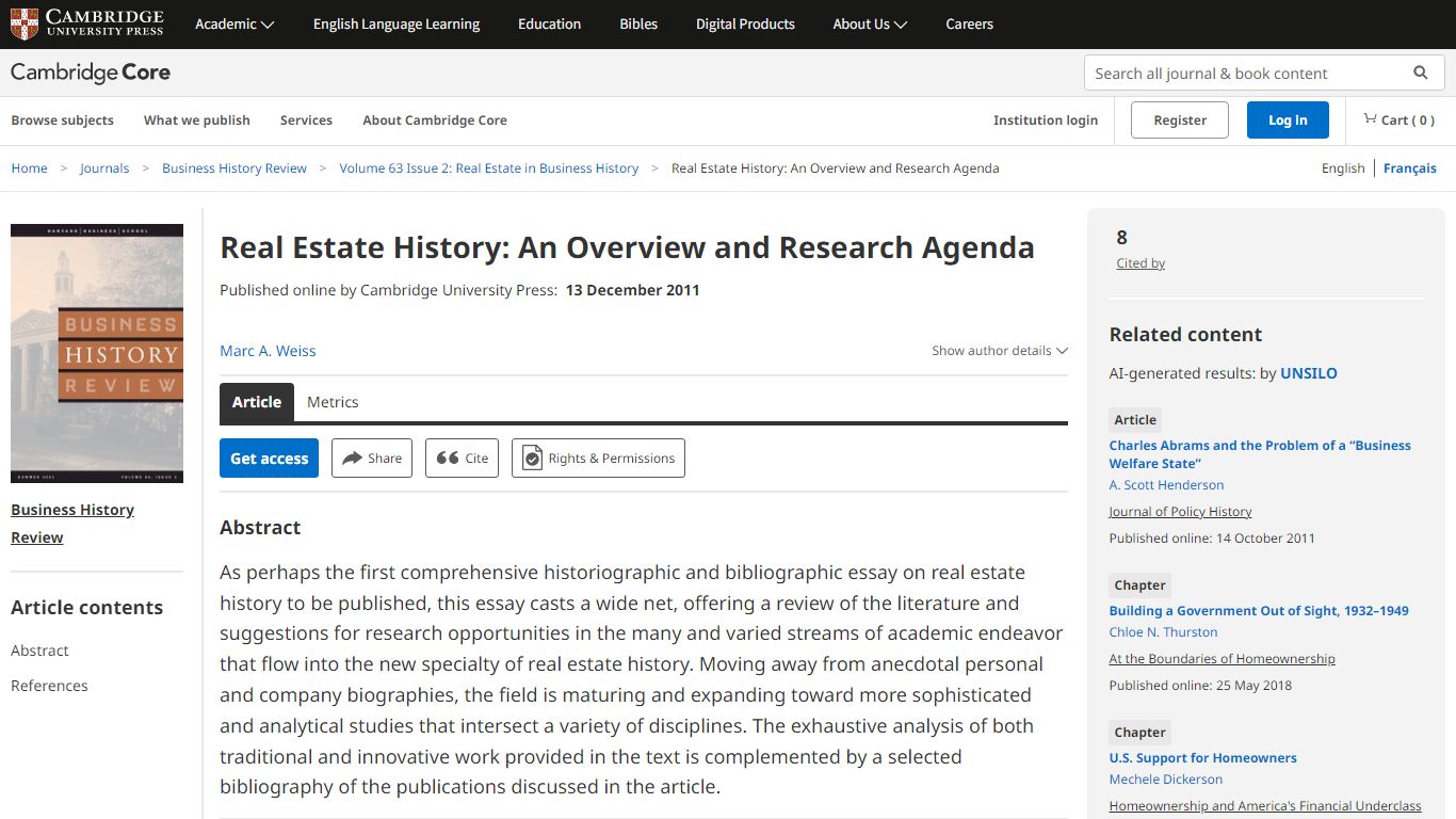 Real Estate History: An Overview and Research Agenda